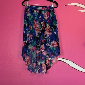 Forever 21 Floral High-Low Skirt - Blue and Pink